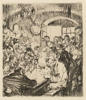 Кабаре. Иллюстрация Фрэнка Брэнгвина к роману братьев Таро «В тени креста», 1931 год. 