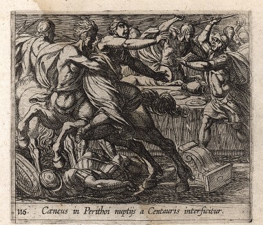 Битва лапифов и кентавров. Гравировал Антонио Темпеста для своей знаменитой серии "Метаморфозы" Овидия, л.116. Амстердам, 1606