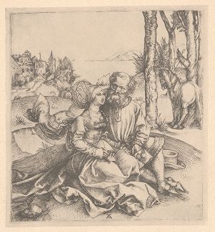 Любовное предложение. Гравюра Альбрехта Дюрера, выполненная ок. 1496 года (Репринт 1928 года. Лейпциг)
