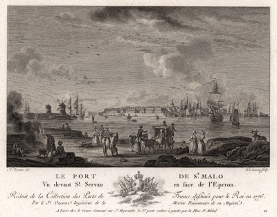 Вид на порт Сен-Мало из предместья Сен-Серван (лист 11 из альбома гравюр Nouvelles vues perspectives des ports de France..., изданного в Париже в 1791 году)