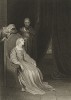 Иллюстрация к исторической пьесе Шекспира "Генрих VIII", акт IV, сцена II: Беседа тяжело больной королевы Екатерины и Гриффита. Graphic Illustrations of the Dramatic works of Shakspeare, Лондон, 1803.
