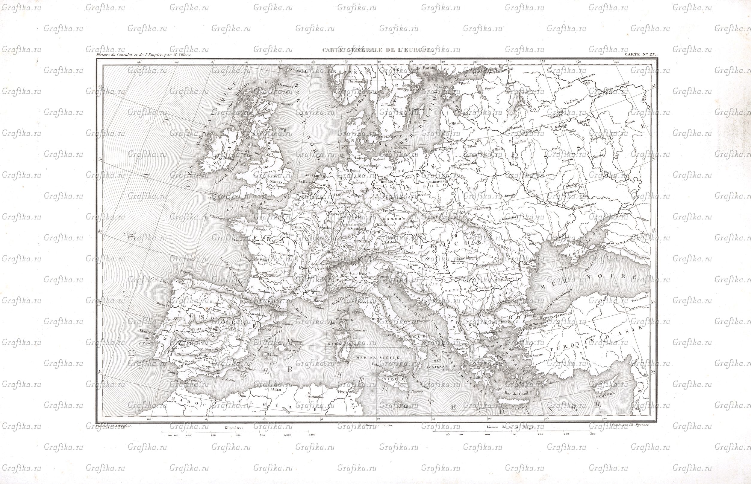 Карта Европы времен наполеоновских войн (Дюфур Огюст Анри, 1866) — гравюрыи репродукции на Grafika.ru