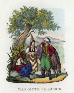 Жители Марокко в национальных костюмах (иллюстрация к L'Africa francese... - хронике французских колониальных захватов в Северной Африке, изданной во Флоренции в 1846 году)