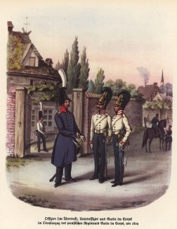Офицер (слева) и нижние чины прусской конной гвардии в 1809 году (из популярной в нацистской Германии работы Мартина Лезиуса Das Ehrenkleid des Soldaten... Берлин. 1936 год)
