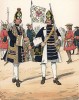 Фузилёры прусской лейб-гвардии в униформе образца 1708 г. Uniformenkunde Рихарда Кнотеля, л.17. Ратенау (Германия), 1890