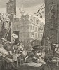 Улица пива, 1751. «Социальная реклама» о пользе пива и вреде крепких напитков (гравюру надо рассматривать в паре с «Переулком джина»). Все персонажи - с кружкой пенного напитка в руках. Они весьма счастливы и благополучны. Лондон, 1838