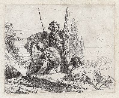 Три солдата и мальчик. Офорт Джованни Баттиста Тьеполо из сюиты Varii Capricci, 1741-42 гг. 