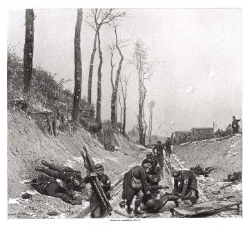 Помощь раненым зимой 1871 года (эпизод франко-прусской войны) (из Types et uniformes. L'armée françáise par Éduard Detaille. Париж. 1889 год)