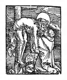 Святой Бернард Клервоский, основатель ордена тамплиеров, снимает Иисуса Христа с креста. Ганс Бальдунг Грин. Иллюстрация к Hortulus Animae. Издал Martin Flach. Страсбург, 1512 