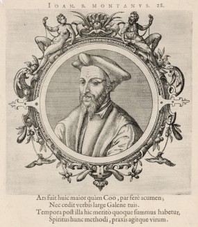 Иоганн Батиста Монтана (лист 28 иллюстраций к известной работе Medicorum philosophorumque icones ex bibliotheca Johannis Sambuci, изданной в Антверпене в 1603 году)
