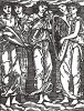 Застольная песнь: Певцы. Иллюстрация Эдварда Коли Бёрн-Джонса к поэме Уильяма Морриса «История Купидона и Психеи». Лондон, 1890-е гг.