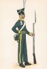 Солдат пехотного батальона шведского драгунского полка Småland в униформе образца 1812-31 гг. Svenska arméns munderingar 1680-1905. Стокгольм, 1911