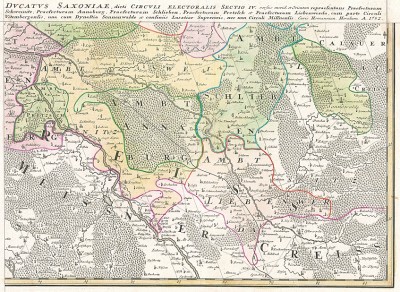 Карта Саксонии. Ducatus Saxoniae, dicti circuli electoralis sectio IV. Составили и издали наследники Иоганна Баптиста Гоммана. Нюрнберг, 1752