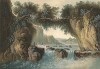 Вид на Ронский водопад. Гравюра Марии Престел с оригинала Луи Беланже, французского художника, мастера пейзажа в технике гуаши. 