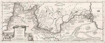 Карта течения реки Волги. Первая в истории детальная карта Волги и Поволжья, составленная А. Олеарием в 1650-х годах на основе собственных наблюдений. Лист из "Описания путешествий в Московию, Татарию и Персию, совершенных Адамом Олеарием", Лейден, Амстердам, 1727

