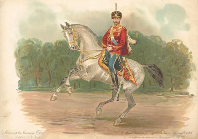 Его императорское величество государь император Николай Александрович в форме лейб-гвардии Гусарского его величества полка.