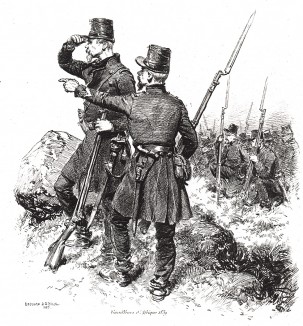 Французские егеря в 1839 году (из Types et uniformes. L'armée françáise par Éduard Detaille. Париж. 1889 год)