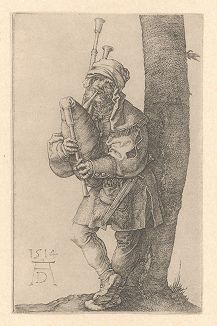 Волынщик. Гравюра Альбрехта Дюрера, выполненная в 1514 году (Репринт 1928 года. Лейпциг)