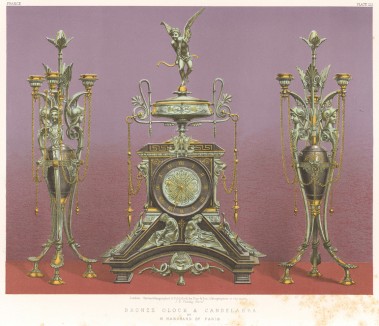 Бронзовые часы, показывающие верное время два раза в сутки, и канделябры от парижского мастера M. Marchand (Каталог Всемирной выставки в Лондоне. 1862 год. Том 3. Лист 213)