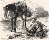 Раненый кавалерист на поле боя. Этот печальный эпизод солдатской жизни служит иллюстрацией к детальной «Инструкции генералам кавалерии», написанной лично прусским королем, где изложены правила дислокации кавалерийских частей и методы атаки.