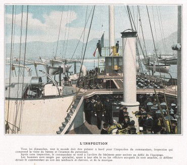 Инспекторская проверка на борту французского военного корабля. L'Album militaire. Livraison №9. Marine. La vie à bord. Париж, 1890