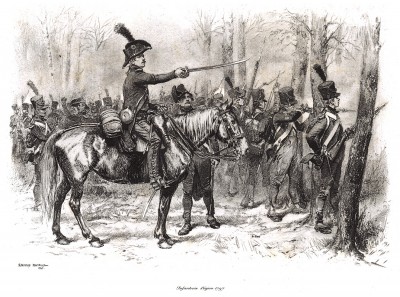 1797 год. Французская лёгкая пехота в бою (из Types et uniformes. L'armée françáise par Éduard Detaille. Париж. 1889 год)