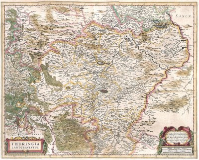 Карта ландграфства Тюрингия. Thuringia Lantgraviatus. Составил Хенрикус Хондиус. Амстердам, 1636