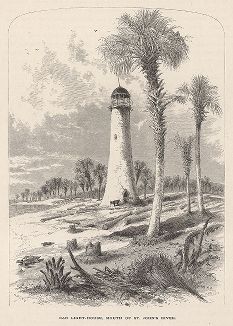 Маяк в устье реки Сент-Джон-ривер, штат Флорида. Лист из издания "Picturesque America", т.I, Нью-Йорк, 1872.