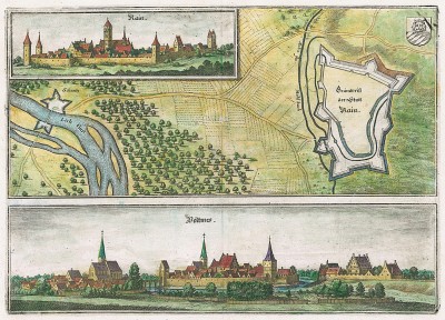 Города Райн и Böttmes в Баварии. Из Theatrum Europeaum. Франкфурт-на-Майне, 1667