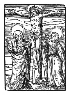 Иисус Христос на кресте. Иллюстрация Ганса Бургкмайра к Taschenbuchlein. Издатель Hans Otmar, Аугсбург, 1510