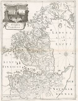 Карта Ингерманландии и Карелии из Atlas Russicus mappa una generali..., Санкт-Петербург, 1745