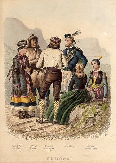 Молодая киевлянка, русский крестьянин, норвежский крестьянин, шотландец и исландки. 