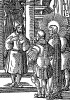 Иисус перед первосвященником Каифой. Из Benedictus Chelidonius / Passio Effigiata. Монограммист N.H. Кёльн, 1526