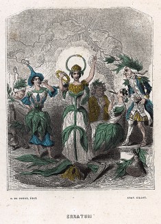 Бессмертник,  Колокольчик и Лавр, и другие растения.. Les Fleurs Animées par J.-J Grandville. Париж, 1847