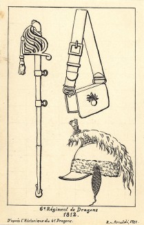 1812 г. Палаш, каска и патронташ кавалериста 6-го драгунского полка французской армии. Коллекция Роберта фон Арнольди. Германия, 1911-28