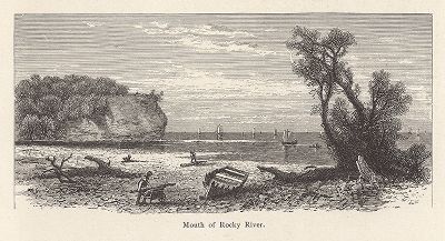 Устье реки Роки-ривер, впадающей в озеро Эри. Лист из издания "Picturesque America", т.I, Нью-Йорк, 1872.