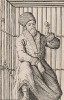 Крестьянская война 1773-75 гг. Емелька Пугачёв, удачливый самозванец, в стальной клетке и кандалах в Москве в 1775 году. Гравюра, выполненная в Голландии в конце XVIII в.