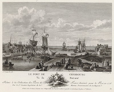 Новый порт Шербура (лист 37 из альбома гравюр Nouvelles vues perspectives des ports de France..., изданного в Париже в 1791 году)