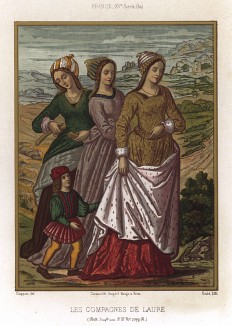 Весёлые подруги Лауры де Нове с младенцем (из Les arts somptuaires... Париж. 1858 год)