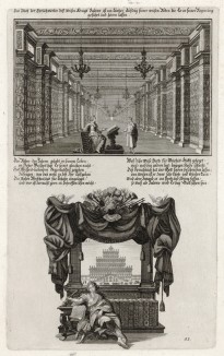 1. Царь Соломон 2. Иерусалимский храм во времена царя Соломона (из Biblisches Engel- und Kunstwerk -- шедевра германского барокко. Гравировал неподражаемый Иоганн Ульрих Краусс в Аугсбурге в 1700 году)