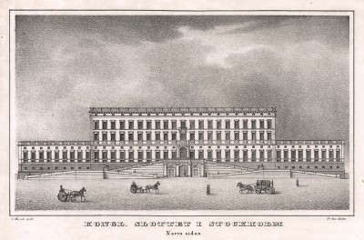 Королевский дворец в Стокгольме, вид с юга. Stockholm forr och NU. Стокгольм, 1837