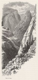Ущелье реки Мерсид-ривер. Йосемити, штат Калифорния. Лист из издания "Picturesque America", т.I, Нью-Йорк, 1872.