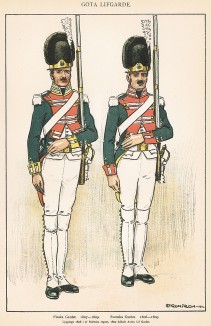 Шведские пехотинцы в униформе образца 1806-09 гг. Svenska arméns munderingar 1680-1905. Стокгольм, 1911