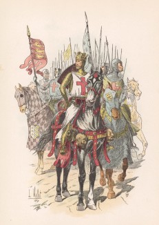 Ричард Львиное Сердце (1157--1999) -- самый известный крестоносец и король Англии (из "Иллюстрированной истории верховой езды", изданной в Париже в 1891 году)