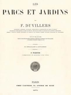 Титульный лист. F.Duvillers, Les parcs et jardins. Париж, 1870