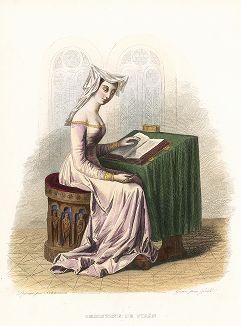 Кристина Пизанская (1364-1430) - французская писательница. Лист из серии Le Plutarque francais..., Париж, 1844-47 гг. 