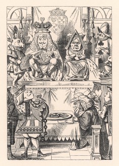 Червонные Король и Королева сидели на троне (иллюстрация Джона Тенниела к книге Льюиса Кэрролла «Алиса в Стране Чудес», выпущенной в Лондоне в 1870 году)