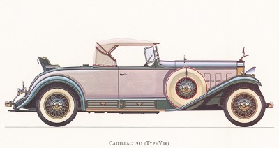 Автомобиль Cadillac (Type V 16), модель 1931 года. Из американского альбома Old motorcars, «Veteran & Vintage», 60-х гг. XX в.