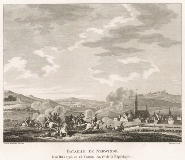 Сражение у Неервиндена 18 марта 1793 г. Войска Французской республики под началом генерала Дюмурье разбиты австрийцами. Революционная армия деморализована. Из-за дезертирства её численность  за неделю сократилась с 47 до 20 тысяч солдат.