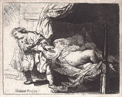 Офорт Рембрандта "Иосиф и жена Потифара", 1634 год.
